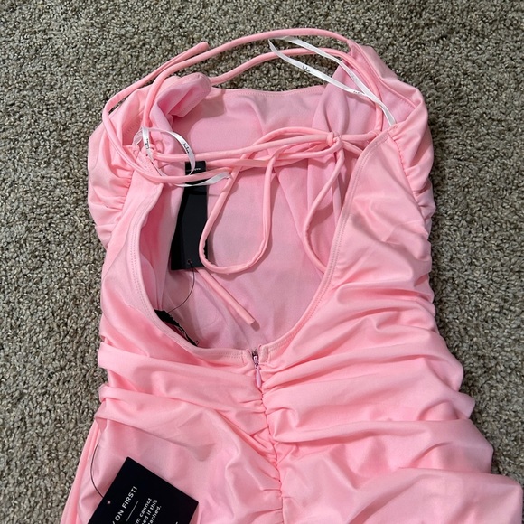 NWT Lulus Confident Allure Light Pink Ruched Lace-Up Bodycon Mini Dress Size L - Picture 8 of 10